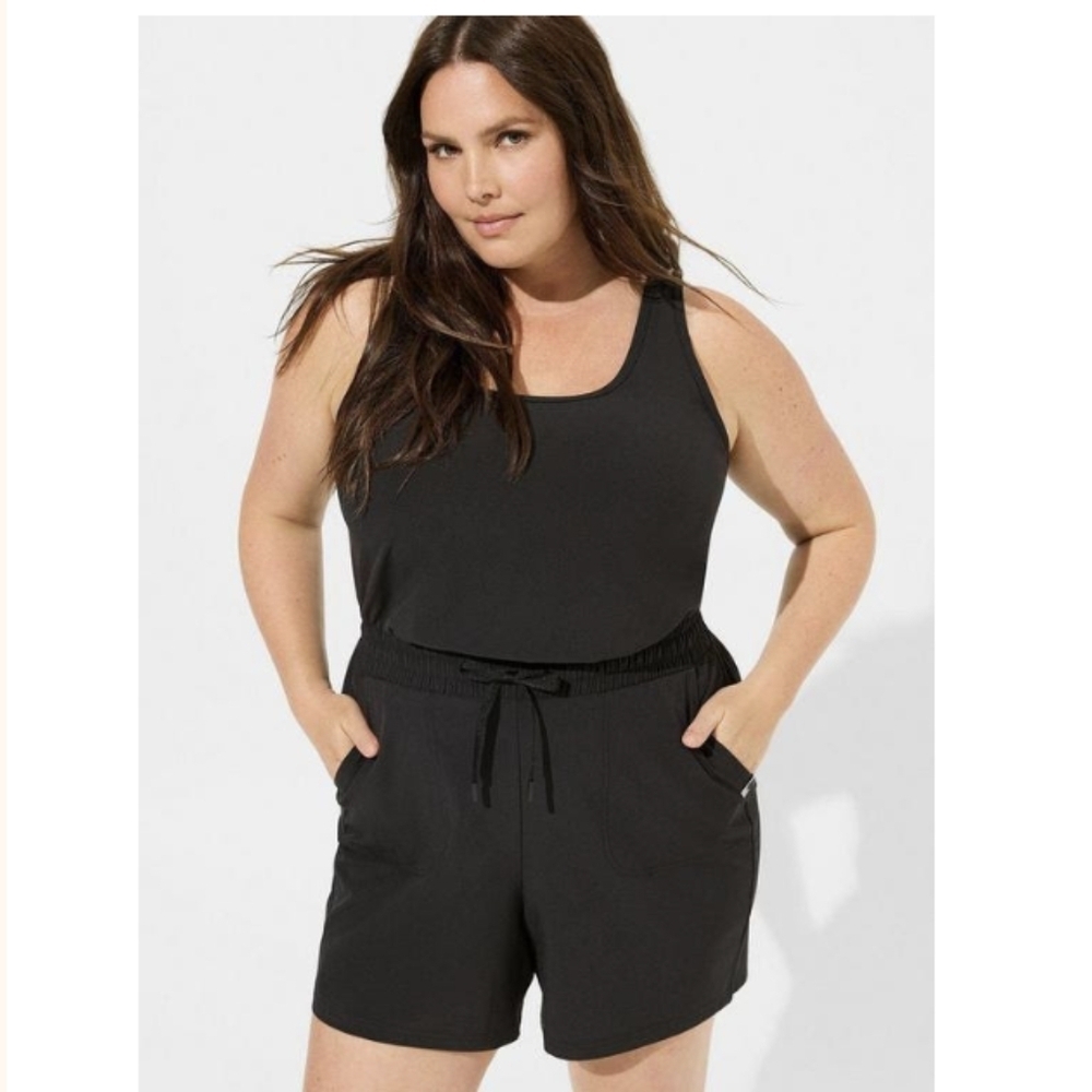 New Torrid Active Romper With Surplice Back, Black Size 1x Or 2x
